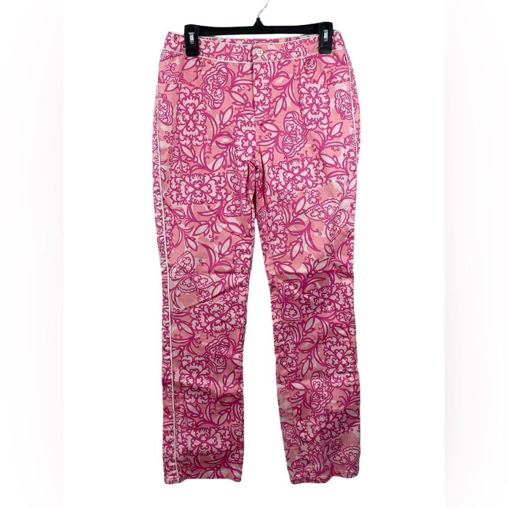 Lilly Pulitzer Vintage Pink‎ Pants White Piping Detail Floral Size 6